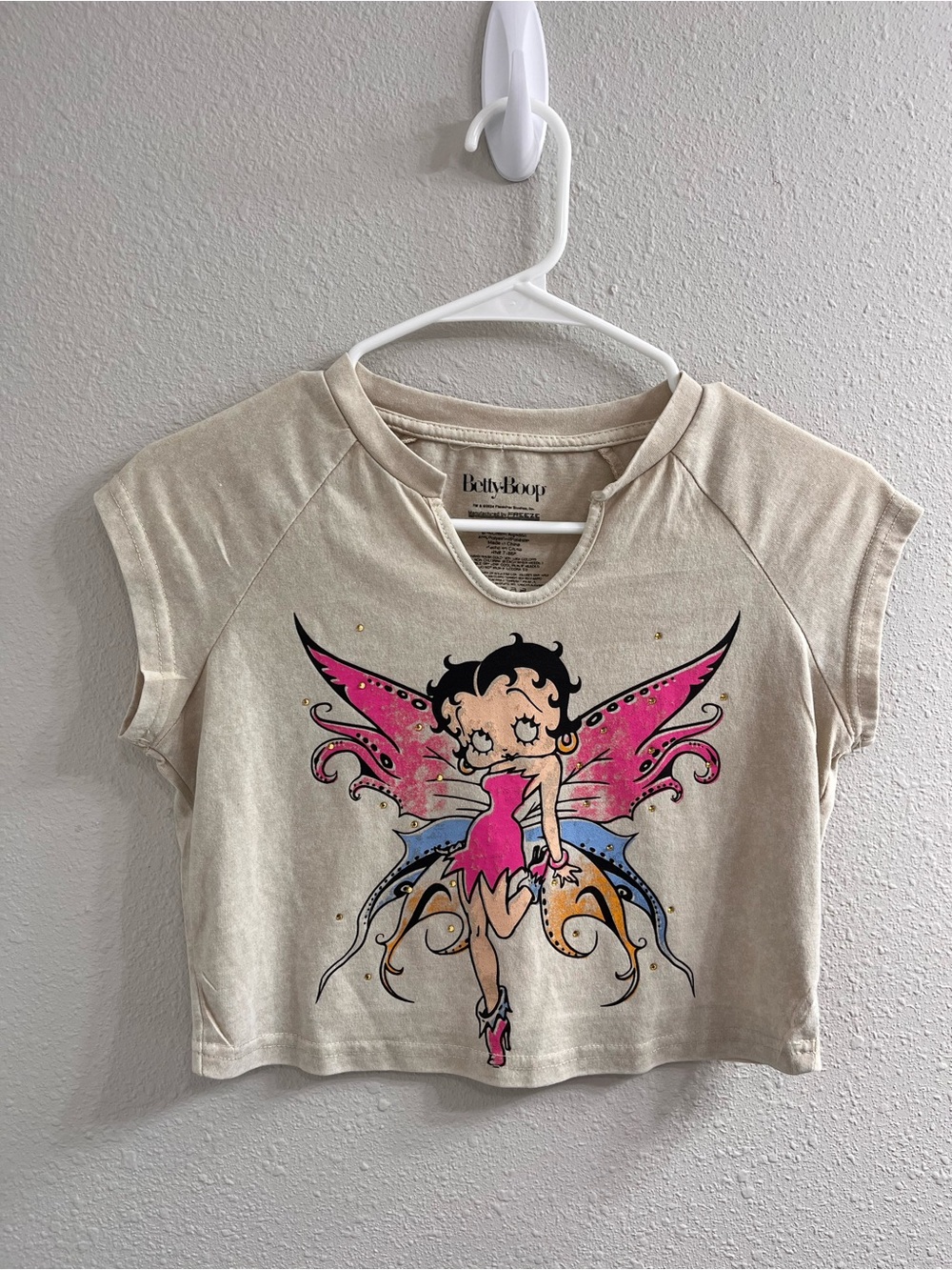 Betty Boop Cream Tee with Pink & Blue Fairy Graphic
